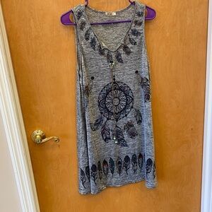Bohemian Gray Midi Dress with Dreamcatcher Design